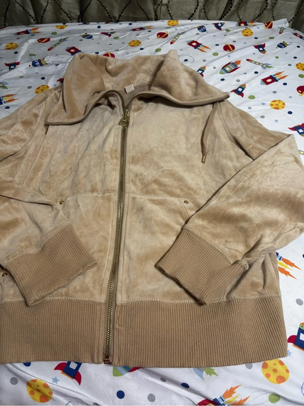 Michael Kors Taupe Velour Zip Hoodie Jacket